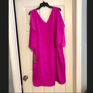 RACHEL- Hot Pink Flutter Sleeve Dress- Plus Size